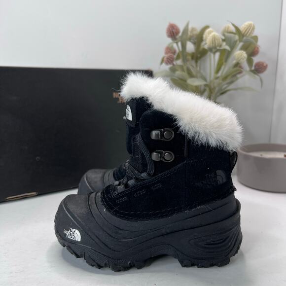 North Face Shellista V Lace Up Waterproof Winter Boots Fur Trim Black Girl's 10 - Picture 1 of 10